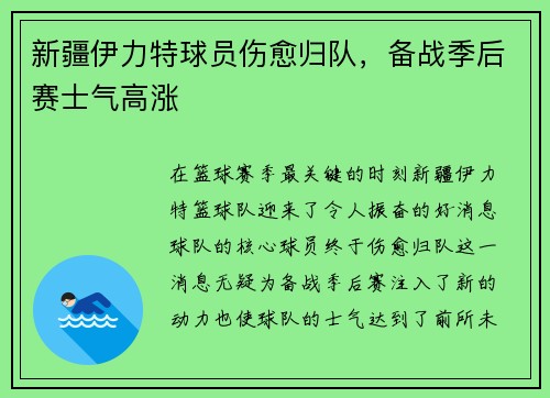 新疆伊力特球员伤愈归队，备战季后赛士气高涨